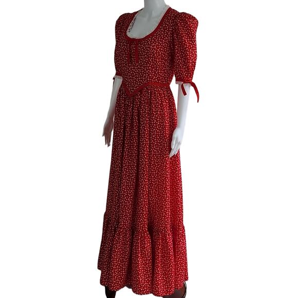 Cottagecore Ribbon Bows & Hearts Maxi Dress Size Small - Picture 2 of 13